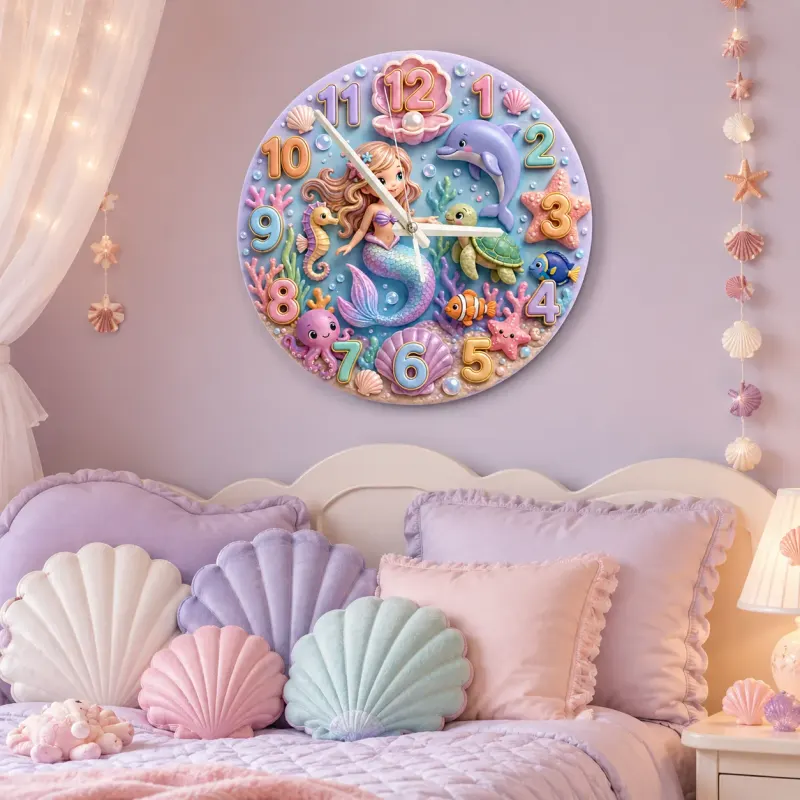 Magical Mermaid Under The Sea Kids Room Wall Clock