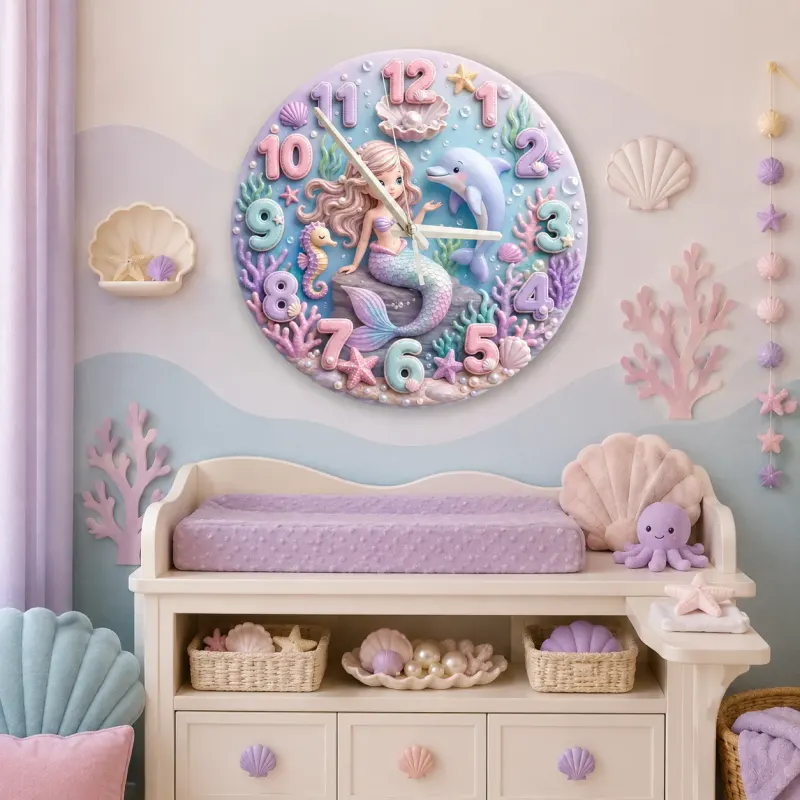 Magical Pastel Mermaid Kids Room Wall Clock