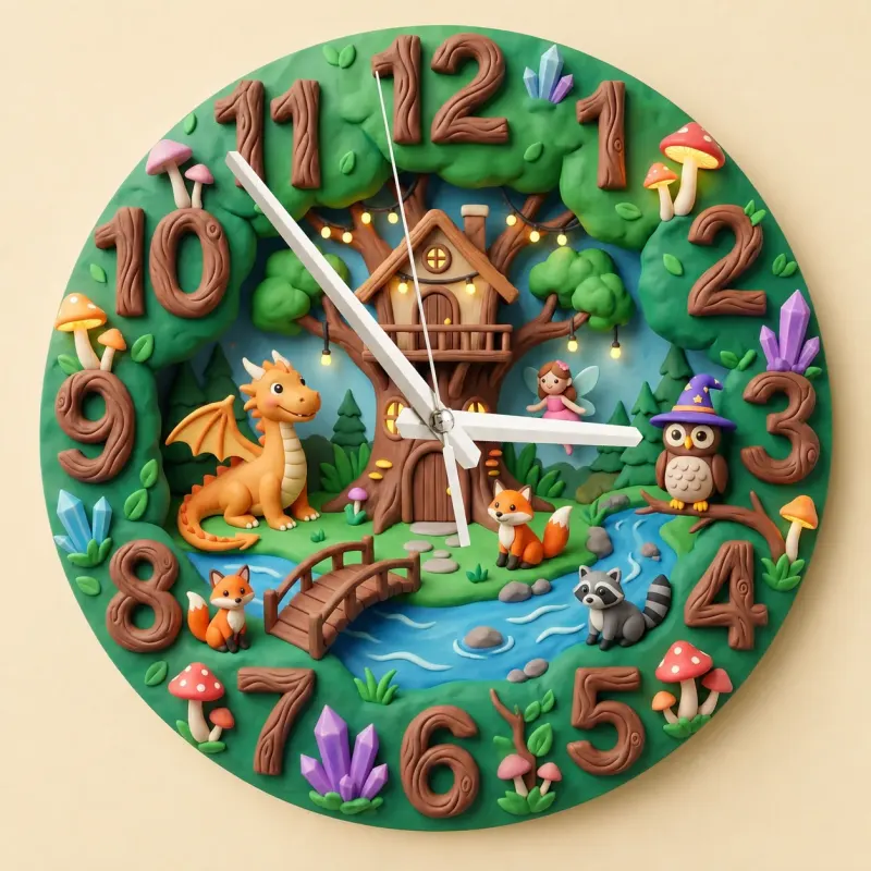 Enchanted Forest Dragon Fairy Kids Room Wall Clock | Magical Woodland Nursery Decor, Baby Boy And Girl Birthday Gift (13.6 inch / 34.5 cm)
