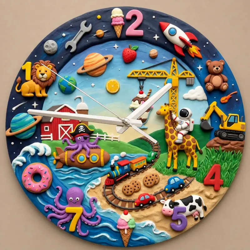 Ultimate Adventure Kids Room Wall Clock | Space Animals Train Nursery Decor, Unique Toddler Boy Birthday Keepsake (13.6 inch / 34.5 cm)