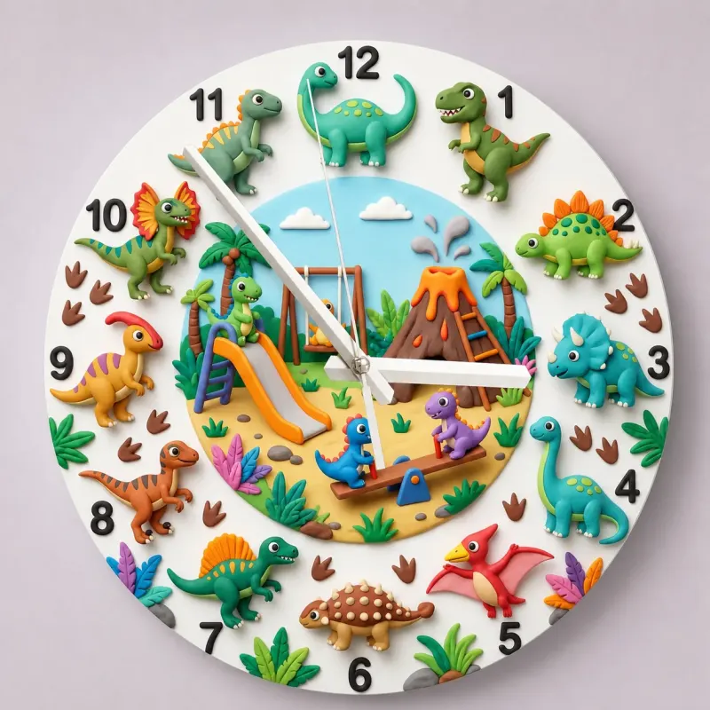 Dinosaur Playground Kids Room Wall Clock | Cute T-Rex Nursery Decor, Playroom Wall Art, Little Boy Birthday Gift Idea (13.6 inch / 34.5 cm)