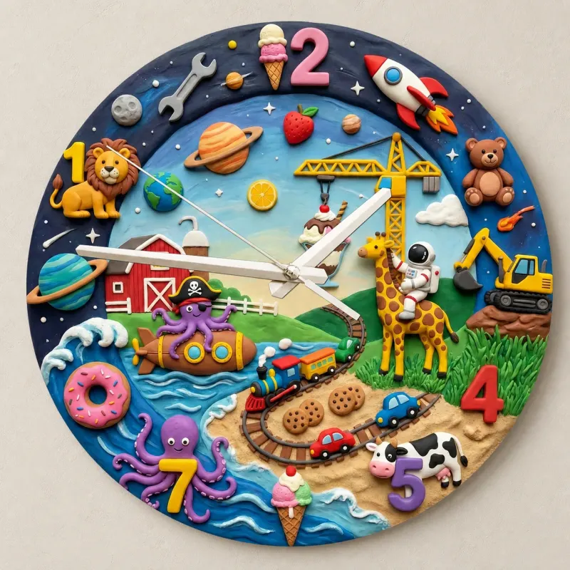 Ultimate Adventure Kids Room Wall Clock | Space Animals Train Nursery Decor, Unique Toddler Boy Birthday Keepsake (13.6 inch / 34.5 cm)
