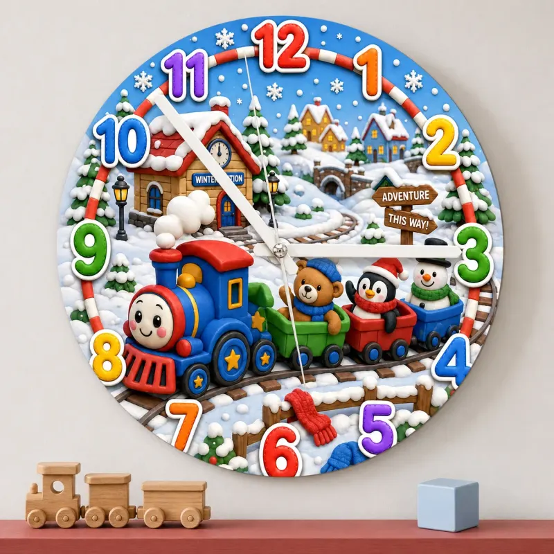 Winter Train Adventure Kids Room Wall Clock