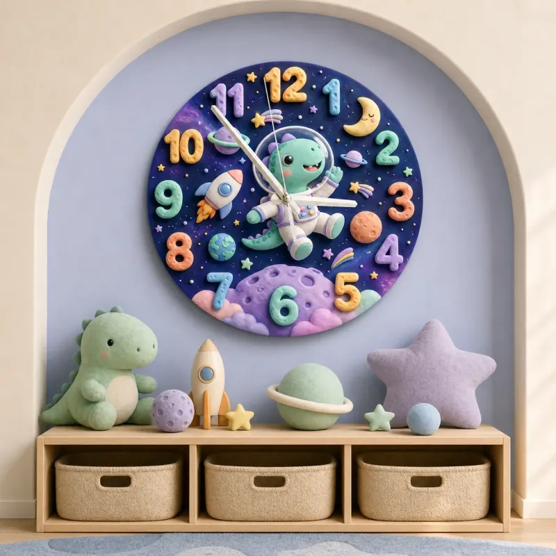 Space Astronaut Dinosaur Kids Room Wall Clock