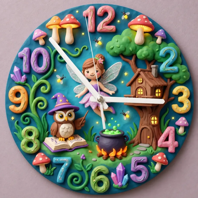 Enchanted Fairy & Wizard Owl Kids Room Wall Clock | Magical Forest Nursery Decor, Whimsical Baby Girl Bedroom Gift (13.6 inch / 34.5 cm)