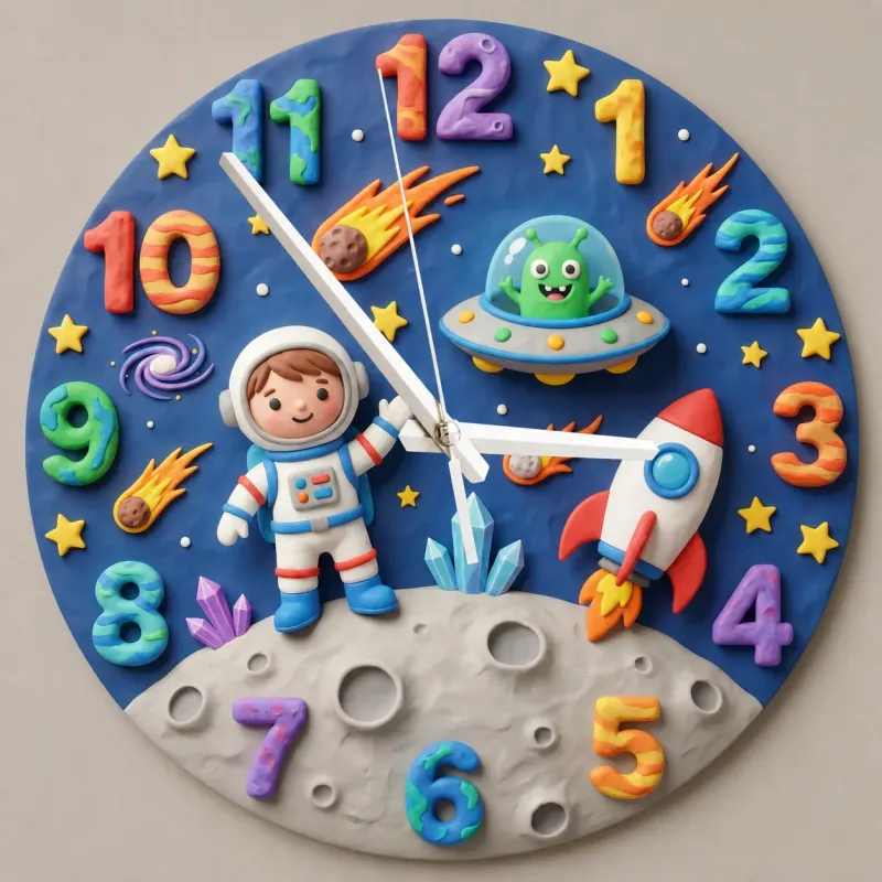 Astronaut and Alien Outer Space Kids Room Wall Clock | Galaxy Nursery Decor, Little Boys Bedroom Birthday Keepsake (13.6 inch / 34.5 cm)
