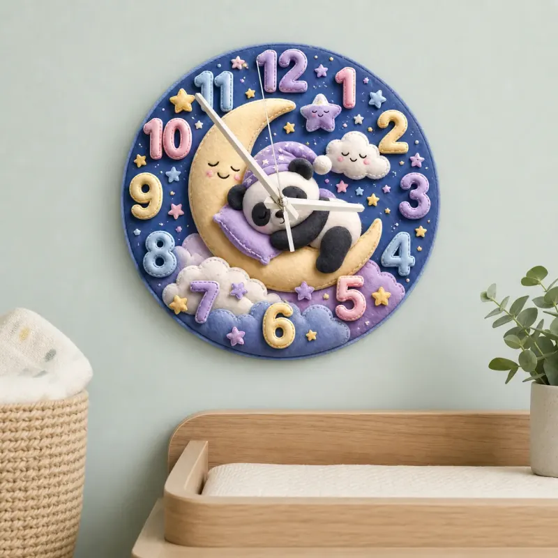 Sleeping Panda on Moon Kids Room Wall Clock | Dreamy Starry Night Nursery Decor, Beautiful Baby Shower Gift Keepsake (13.6 inch / 34.5 cm)