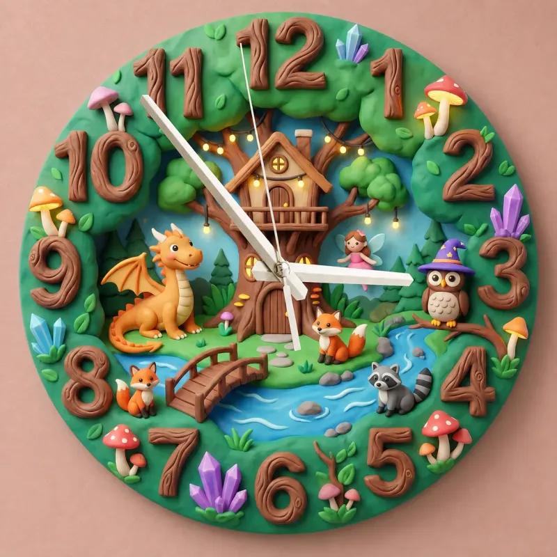 Enchanted Forest Dragon Fairy Kids Room Wall Clock | Magical Woodland Nursery Decor, Baby Boy And Girl Birthday Gift (13.6 inch / 34.5 cm)