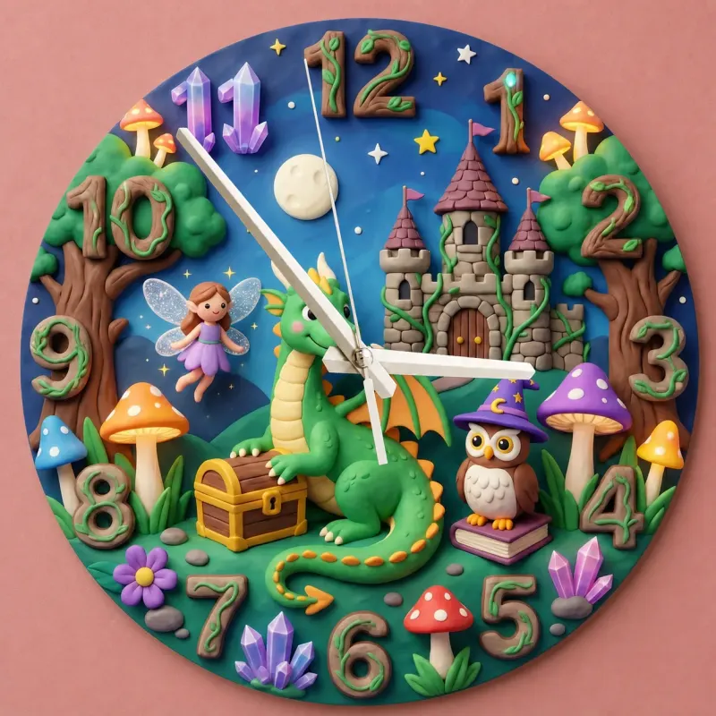 Magical Dragon and Fairy Kids Room Wall Clock | Fantasy Castle Nursery Decor, Whimsical Storybook Birthday Gift Idea (13.6 inch / 34.5 cm)