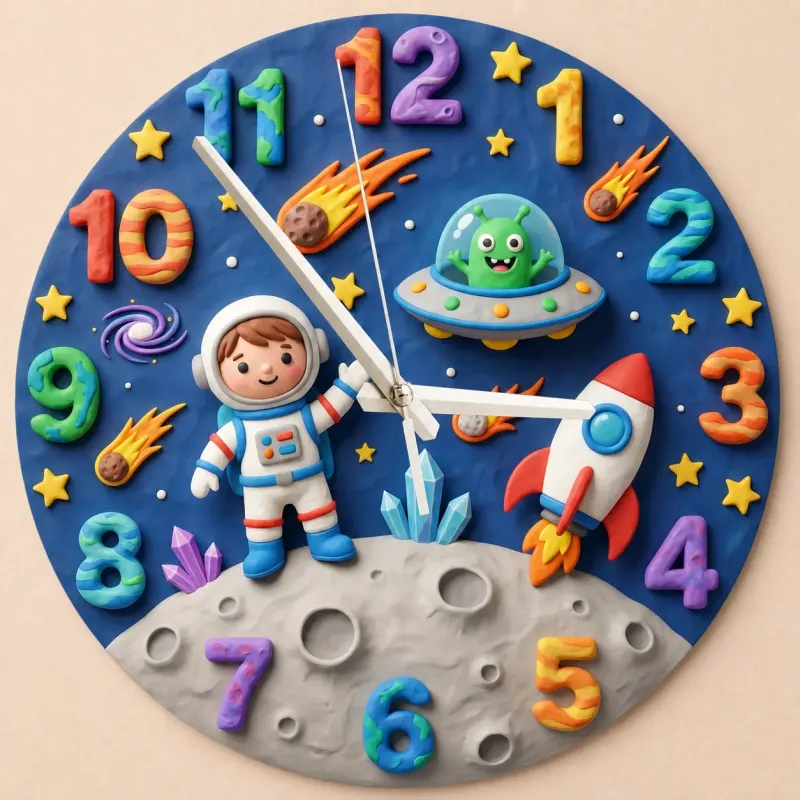 Astronaut and Alien Outer Space Kids Room Wall Clock | Galaxy Nursery Decor, Little Boys Bedroom Birthday Keepsake (13.6 inch / 34.5 cm)