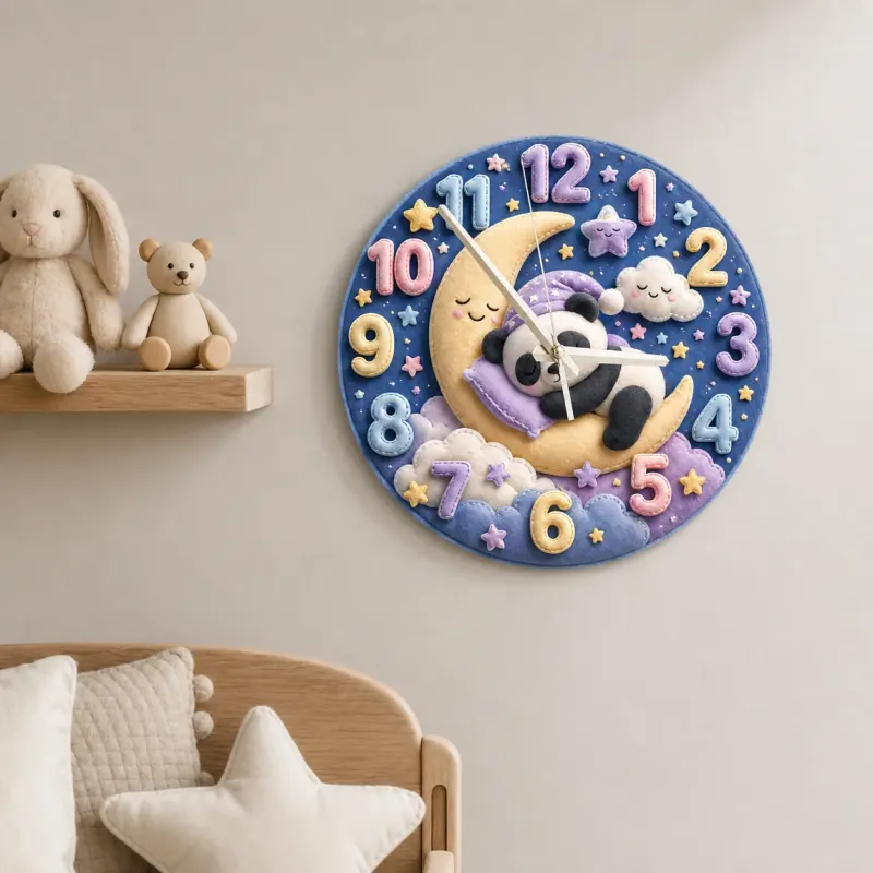 Sleeping Panda on Moon Kids Room Wall Clock | Dreamy Starry Night Nursery Decor, Beautiful Baby Shower Gift Keepsake (13.6 inch / 34.5 cm)