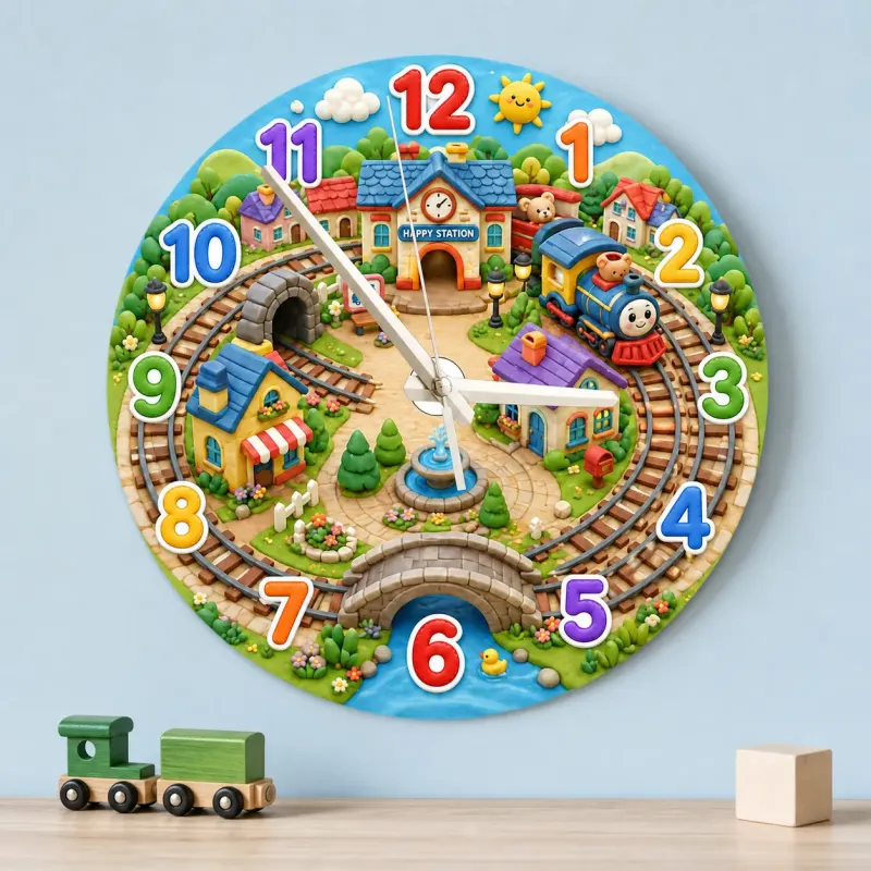 Toy Train Village Kids Room Wall Clock