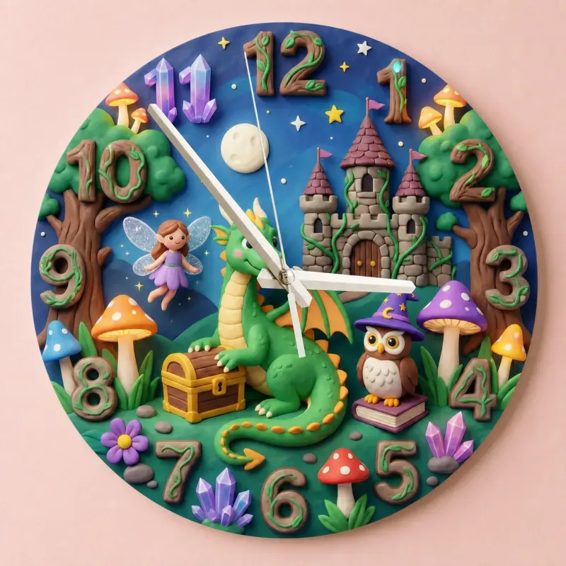 Magical Dragon and Fairy Kids Room Wall Clock | Fantasy Castle Nursery Decor, Whimsical Storybook Birthday Gift Idea (13.6 inch / 34.5 cm)