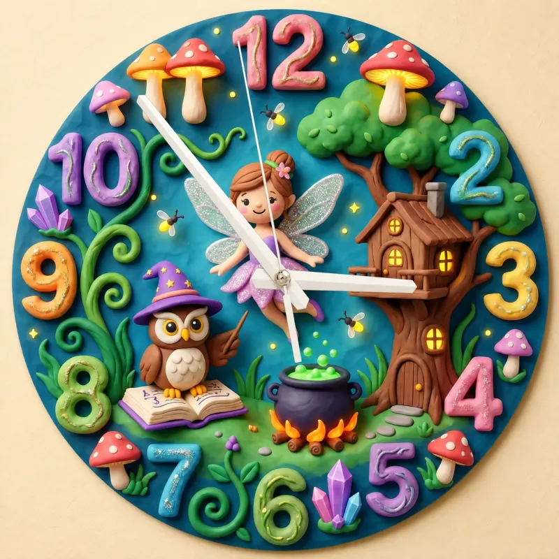Enchanted Fairy & Wizard Owl Kids Room Wall Clock | Magical Forest Nursery Decor, Whimsical Baby Girl Bedroom Gift (13.6 inch / 34.5 cm)