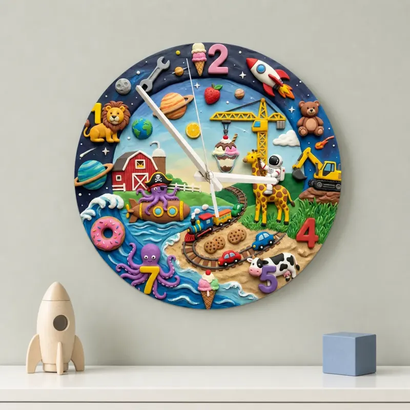 Space Ocean Farm & Animals Kids Room Wall Clock