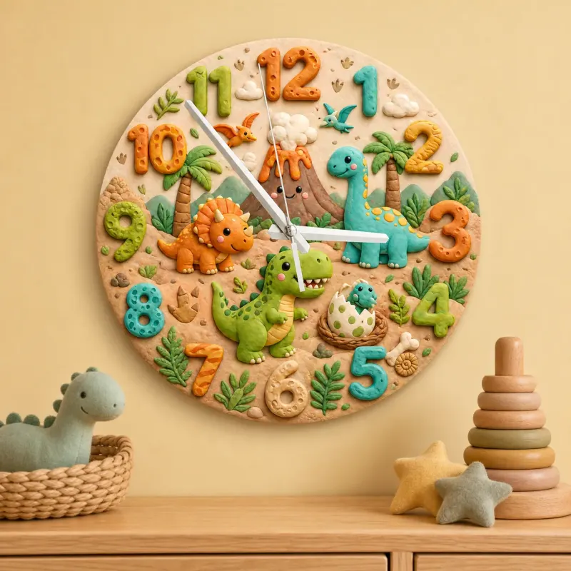 Cute Dinosaur Jungle Kids Room Wall Clock