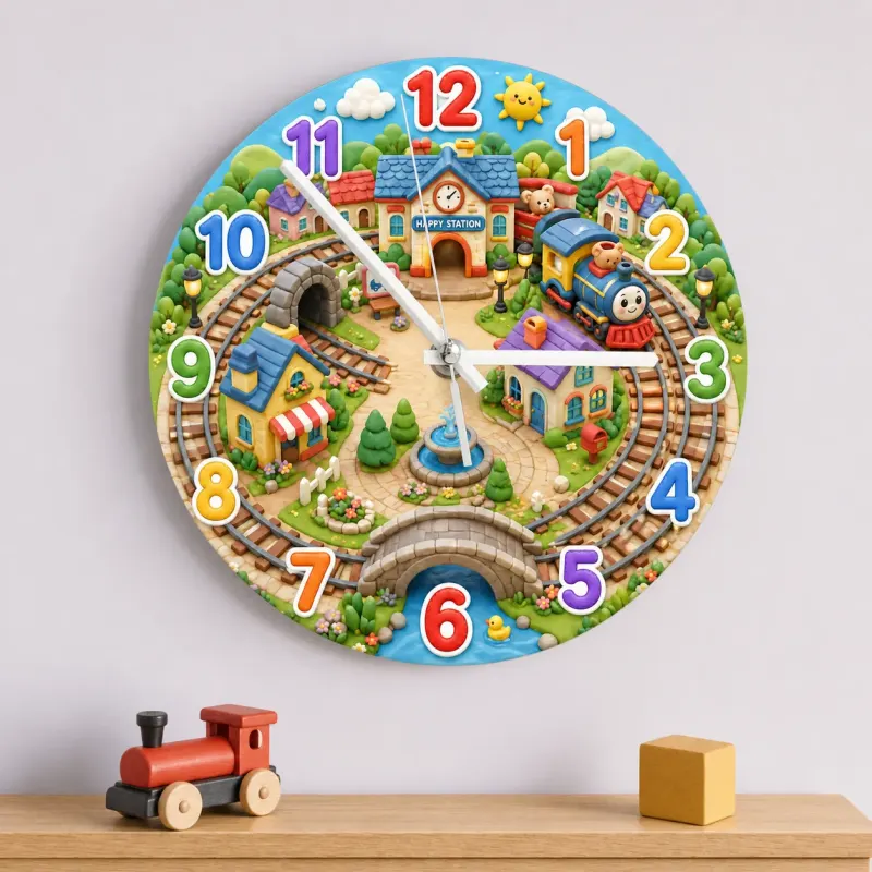 Toy Train Village Kids Room Wall Clock