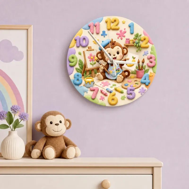 Little Monkey Artist Kids Room Wall Clock
