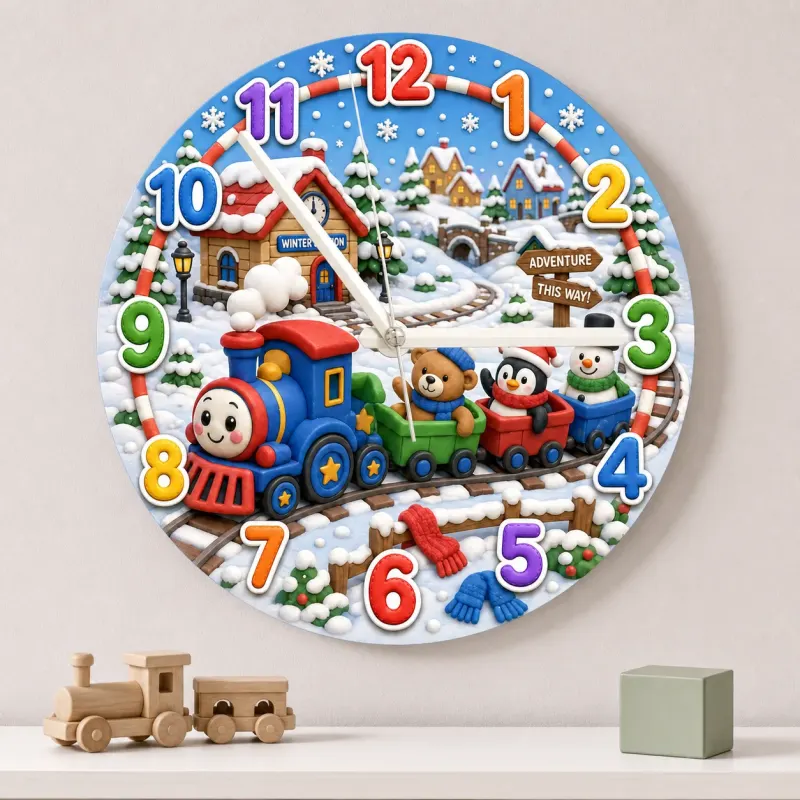 Winter Train Adventure Kids Room Wall Clock