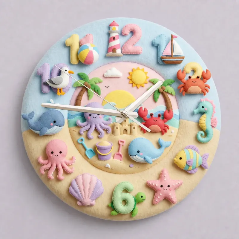 Pastel Ocean Animals Kids Room Wall Clock | Cute Under The Sea Nursery Decor, Best Baby Shower Gift For Boys And Girls (13.6 inch / 34.5 cm)