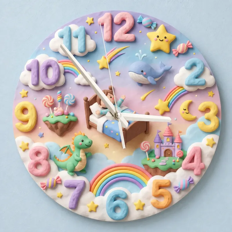 Pastel Dreamland Kids Room Wall Clock | Magical Dragon Castle Nursery Decor, Sweet Dreams Baby Shower Gift Keepsake (13.6 inch / 34.5 cm)