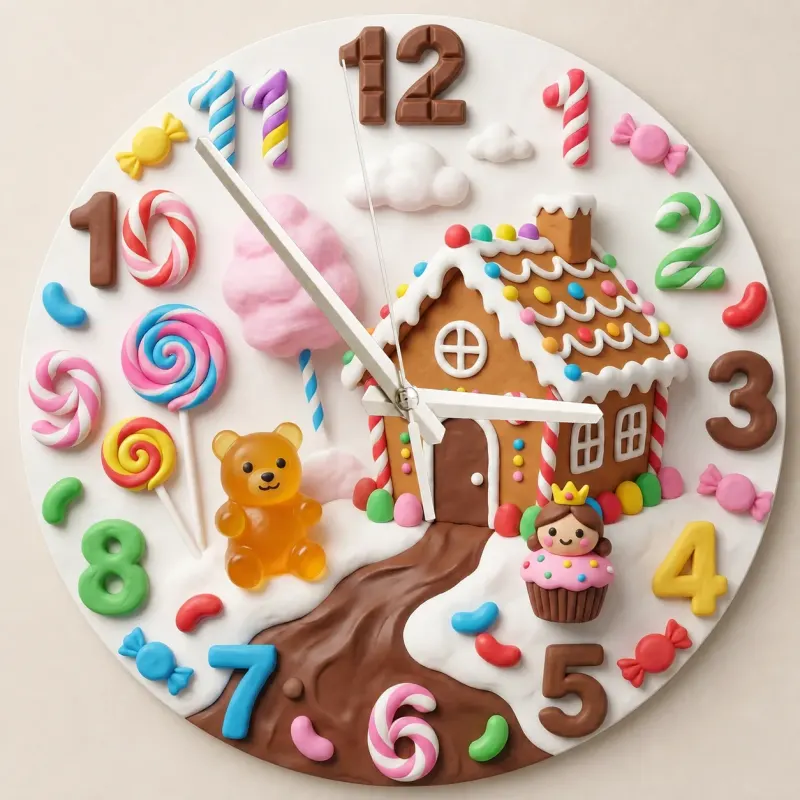 Whimsical Candy Land Gingerbread Kids Room Wall Clock | Sweet Treats Nursery Home Decor, Magical Girls Bedroom Gift (13.6 inch / 34.5 cm)