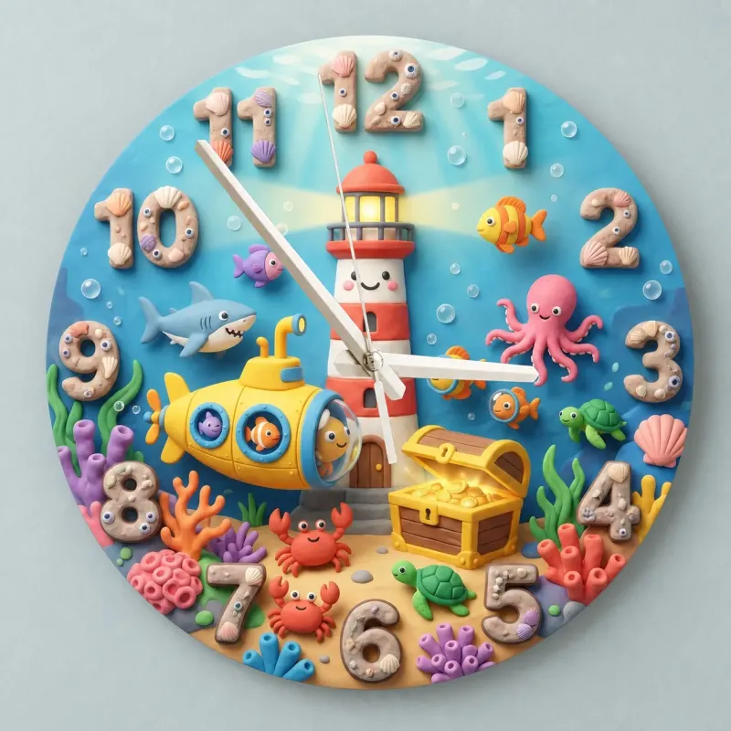 Under the Sea Ocean Animals Kids Room Wall Clock | Nautical Nursery Decor, Boys Playroom Decor, Baby Boy Shower Gift (13.6 inch / 34.5 cm)