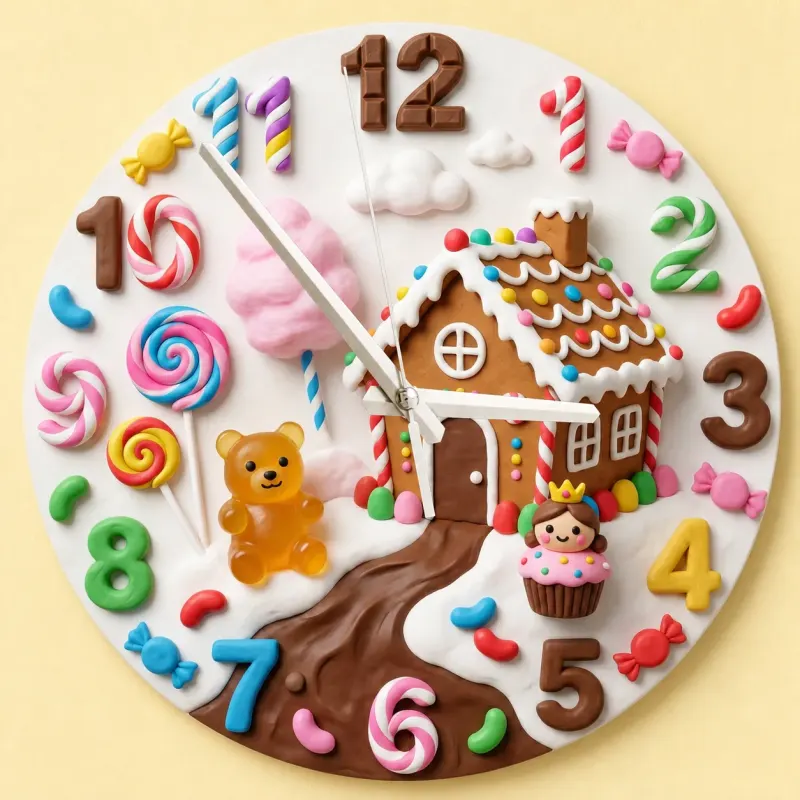Whimsical Candy Land Gingerbread Kids Room Wall Clock | Sweet Treats Nursery Home Decor, Magical Girls Bedroom Gift (13.6 inch / 34.5 cm)