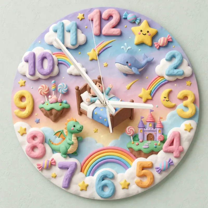 Pastel Dreamland Kids Room Wall Clock | Magical Dragon Castle Nursery Decor, Sweet Dreams Baby Shower Gift Keepsake (13.6 inch / 34.5 cm)