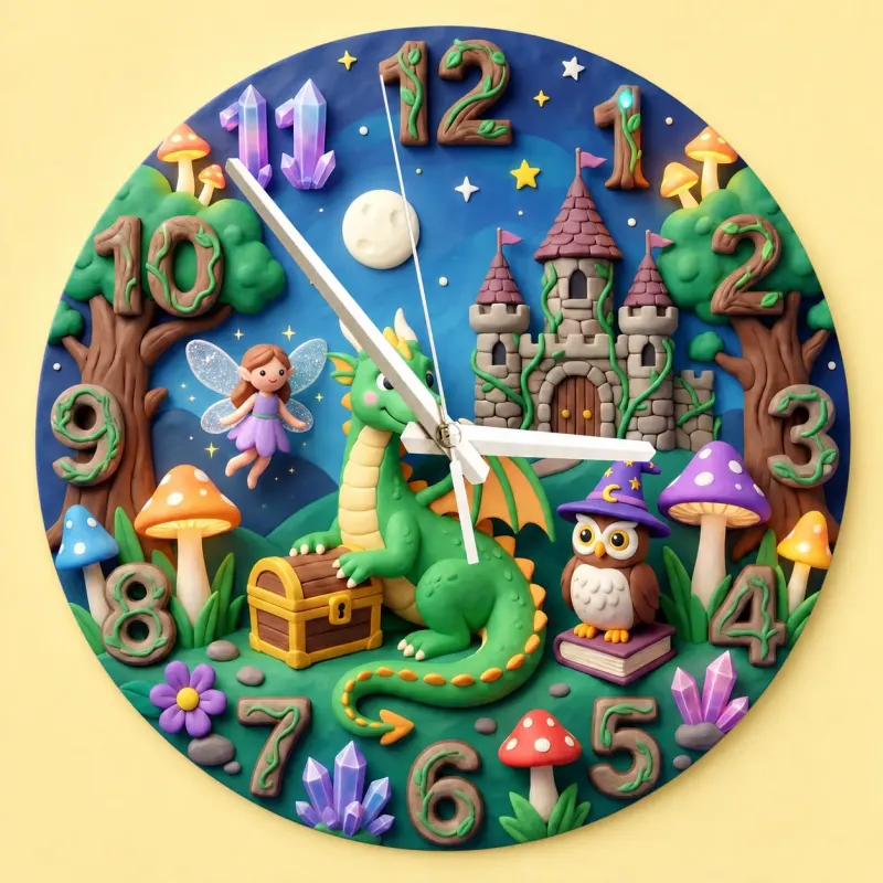 Magical Dragon and Fairy Kids Room Wall Clock | Fantasy Castle Nursery Decor, Whimsical Storybook Birthday Gift Idea (13.6 inch / 34.5 cm)