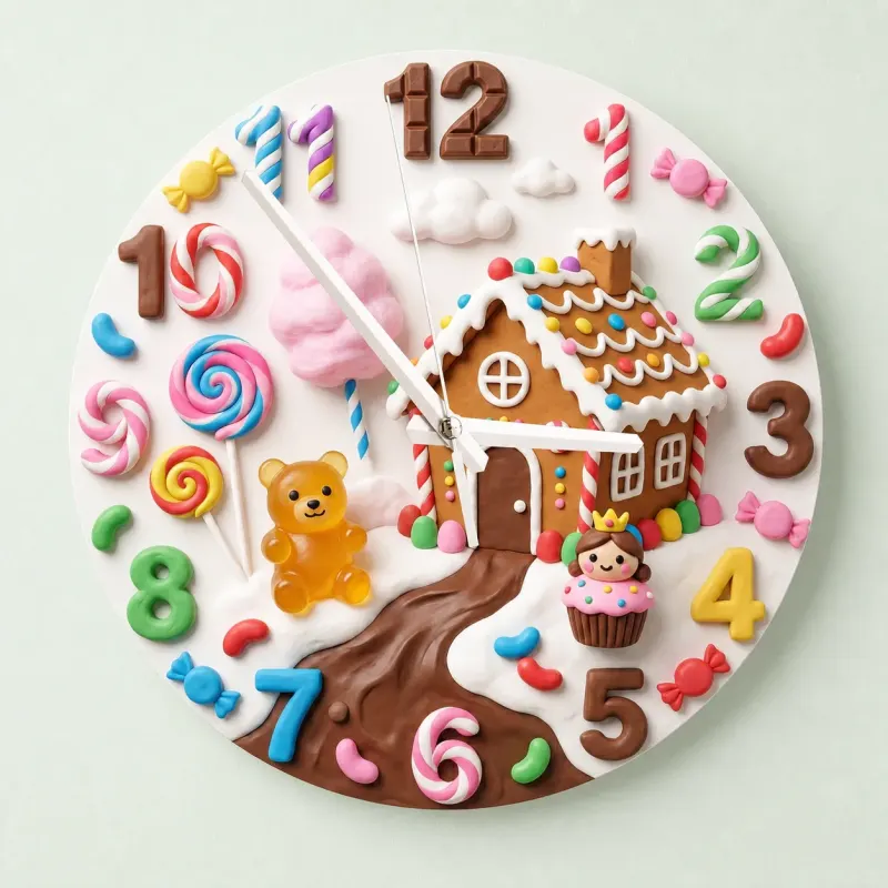 Whimsical Candy Land Gingerbread Kids Room Wall Clock | Sweet Treats Nursery Home Decor, Magical Girls Bedroom Gift (13.6 inch / 34.5 cm)