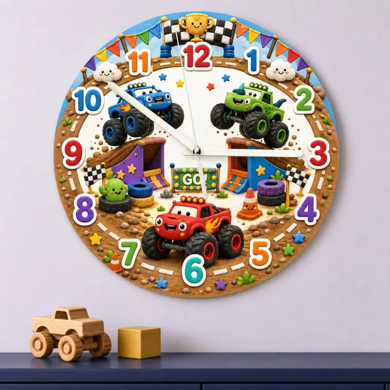 Monster Truck Racing Kids Room Wall Clock