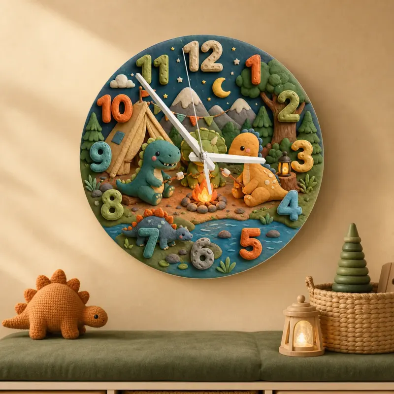 Dinosaur Campfire Kids Room Wall Clock