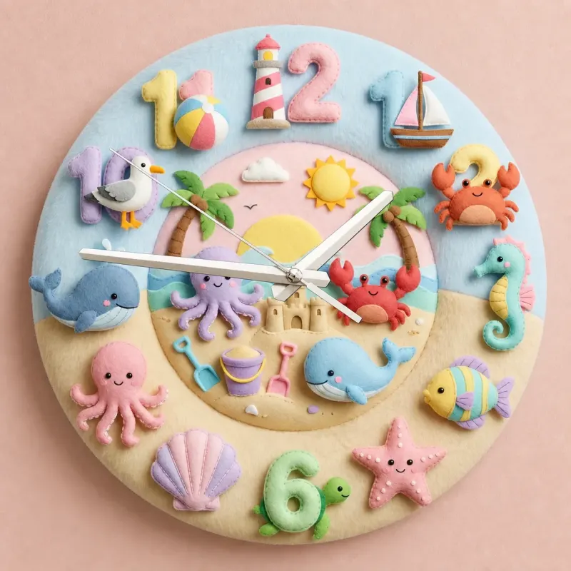 Pastel Ocean Animals Kids Room Wall Clock | Cute Under The Sea Nursery Decor, Best Baby Shower Gift For Boys And Girls (13.6 inch / 34.5 cm)