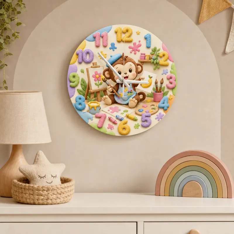 Little Monkey Artist Kids Room Wall Clock