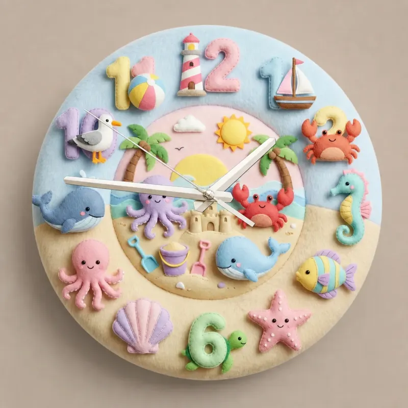 Pastel Ocean Animals Kids Room Wall Clock | Cute Under The Sea Nursery Decor, Best Baby Shower Gift For Boys And Girls (13.6 inch / 34.5 cm)