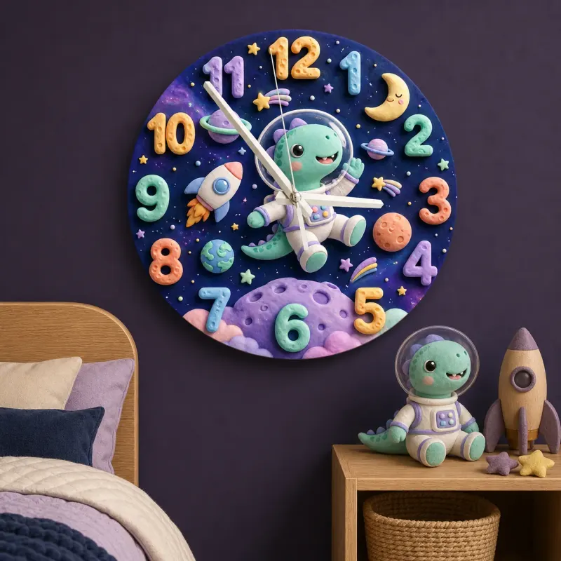 Space Astronaut Dinosaur Kids Room Wall Clock
