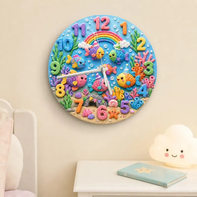 Colorful Ocean Fish Kids Room Wall Clock
