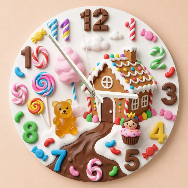 Whimsical Candy Land Gingerbread Kids Room Wall Clock | Sweet Treats Nursery Home Decor, Magical Girls Bedroom Gift (13.6 inch / 34.5 cm)