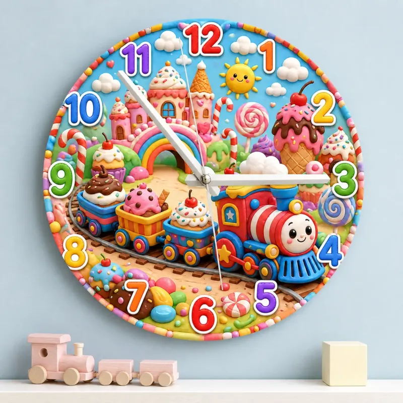Candy Land Toy Train Kids Room Wall Clock