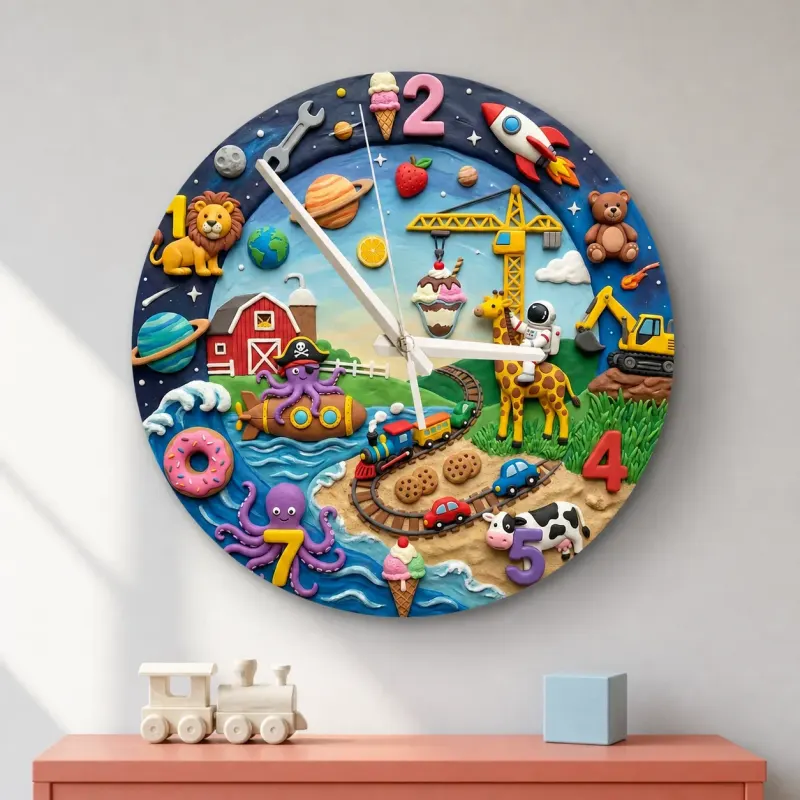 Space Ocean Farm & Animals Kids Room Wall Clock