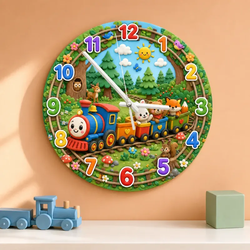 Woodland Train Adventure Kids Room Wall Clock