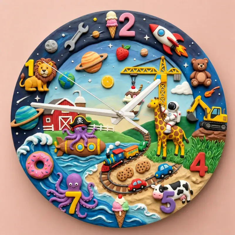 Ultimate Adventure Kids Room Wall Clock | Space Animals Train Nursery Decor, Unique Toddler Boy Birthday Keepsake (13.6 inch / 34.5 cm)