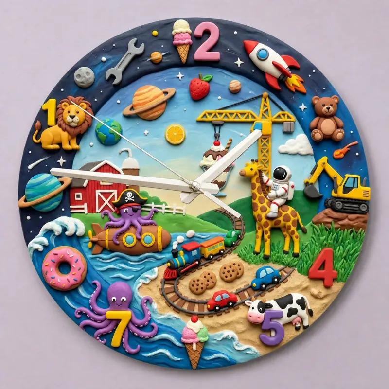 Ultimate Adventure Kids Room Wall Clock | Space Animals Train Nursery Decor, Unique Toddler Boy Birthday Keepsake (13.6 inch / 34.5 cm)