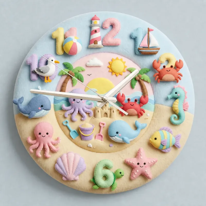 Pastel Ocean Animals Kids Room Wall Clock | Cute Under The Sea Nursery Decor, Best Baby Shower Gift For Boys And Girls (13.6 inch / 34.5 cm)