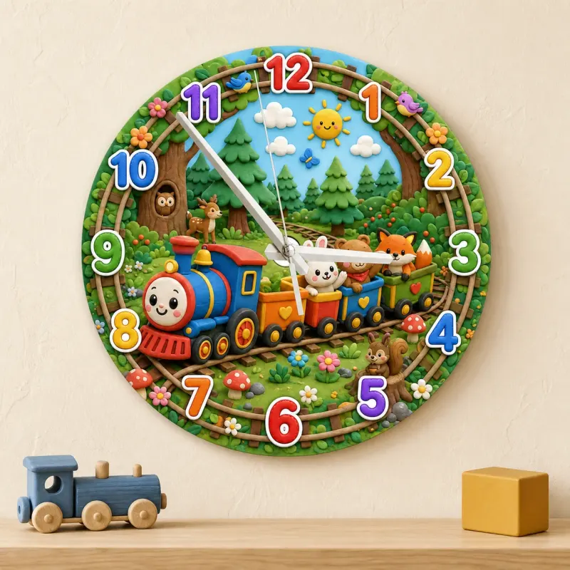 Woodland Train Adventure Kids Room Wall Clock