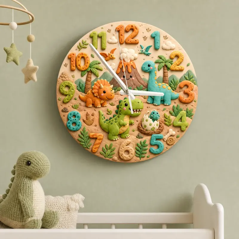 Cute Dinosaur Jungle Kids Room Wall Clock
