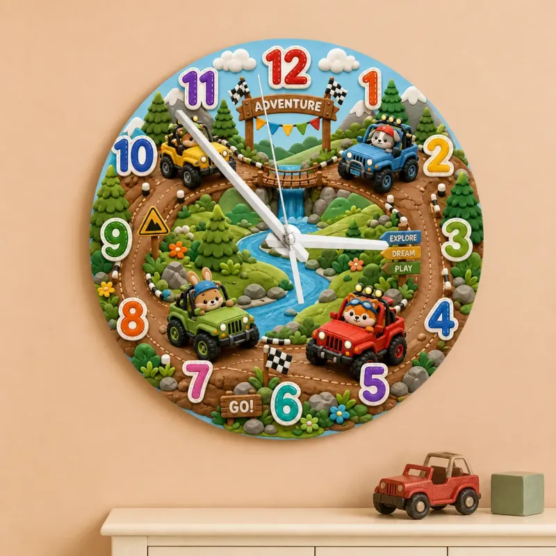 Off-Road Animal Adventure Wood Kids Room Wall Clock