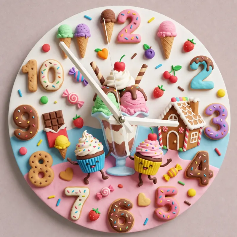 Candyland Sweet Treats Kids Room Wall Clock | Ice Cream Cupcake Nursery Decor, Little Girl Bedroom Birthday Art Gift (13.6 inch / 34.5 cm)