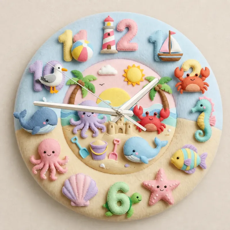 Pastel Ocean Animals Kids Room Wall Clock | Cute Under The Sea Nursery Decor, Best Baby Shower Gift For Boys And Girls (13.6 inch / 34.5 cm)